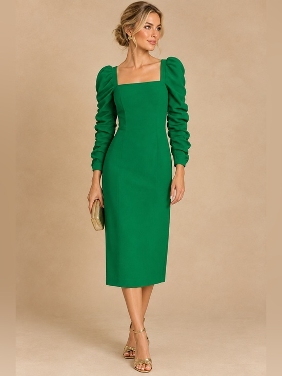 ANTONIO MELANI Dresses & Skirts - Antonio Melani Elena Square Neck Long Ruched Sleeve Midi Dress NEW Size 12 Green
